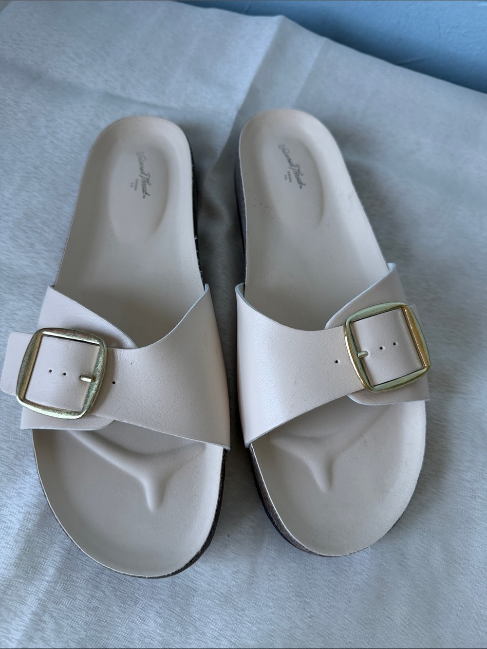 Universal Thread Cream Slide Sandals with Gold Buckles